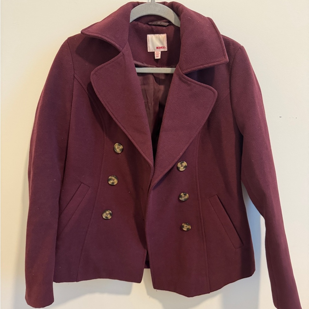 BONGO Women's Double-Breasted Burgundy Pea Coat
